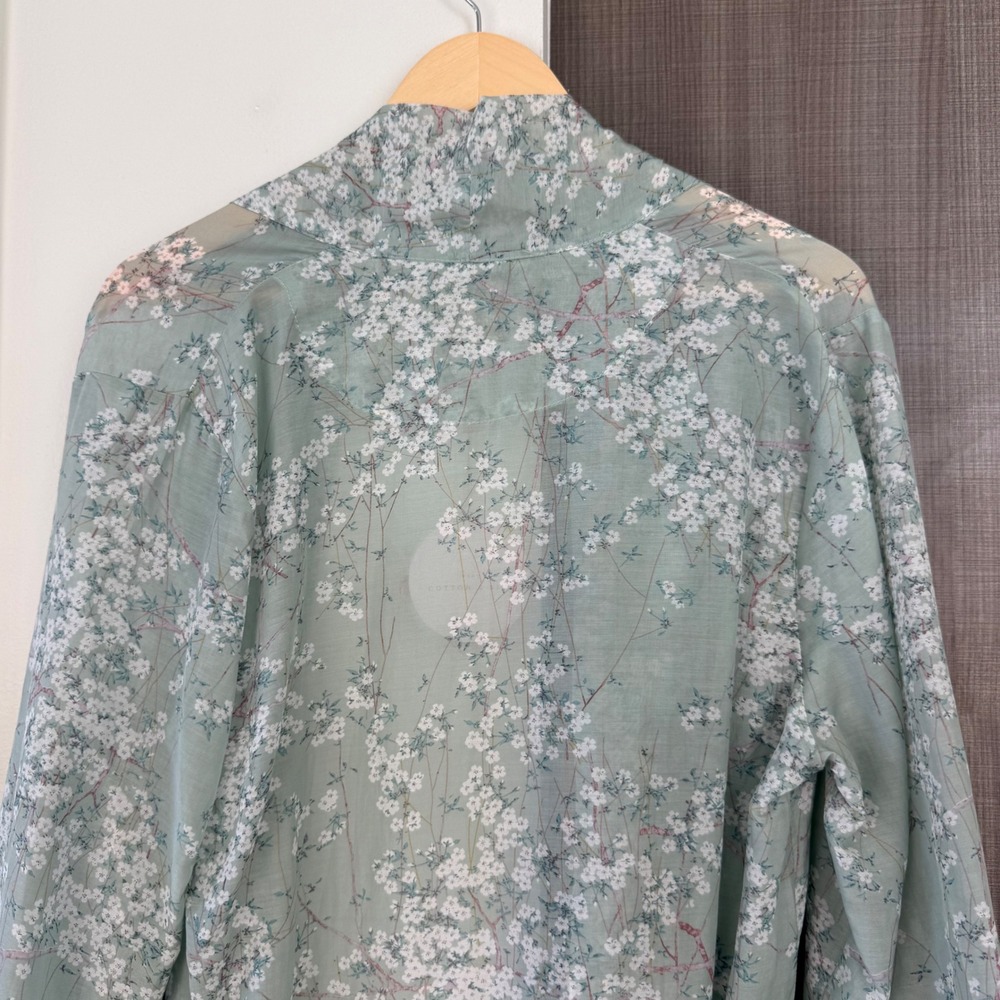 NEW Papinelle Teal Cherry Blossom Maxi Robe Cotton Silk Lace Trim Floral Medium - Picture 9 of 14